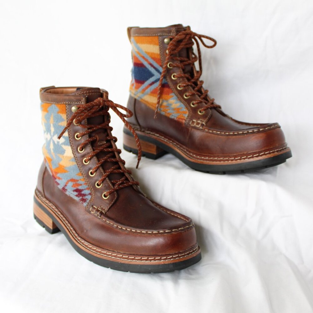 Pendelton Clarks leather wool Aztec blanket Ottawa Peak Boot Hiking lace up 9 - Picture 9 of 11